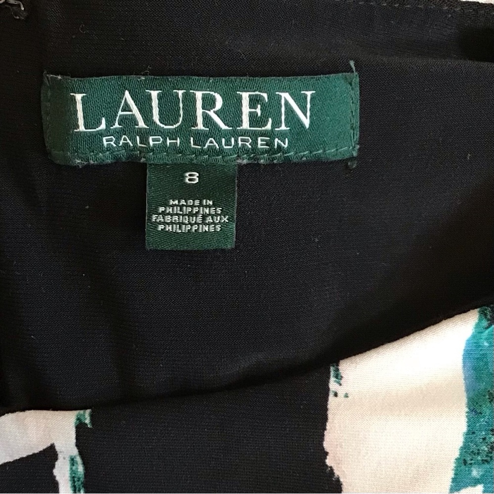 Ralph Lauren 8 LRL Stretchy Ruched Black Floral Long Sleeve Dress Knee Length - Picture 10 of 13